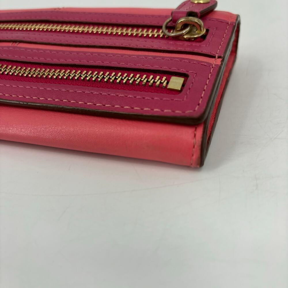Coach Leather Bonnie Slim Envelope Wallet Double Zipper Coral and Pink‎ 8 Inch - Picture 9 of 13